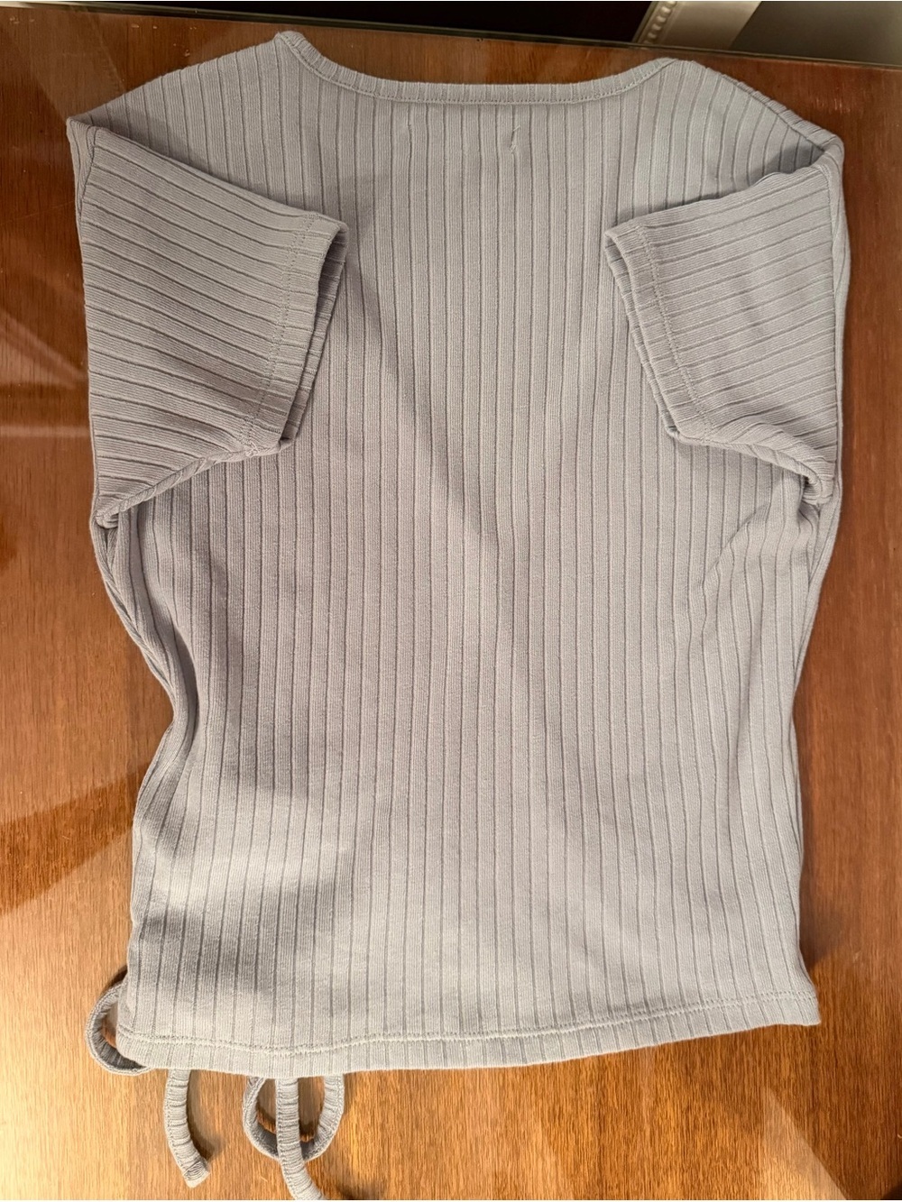Madewell SZ XXS Pale Blue Ribbed Faux Wrap Crop Top - Picture 4 of 13